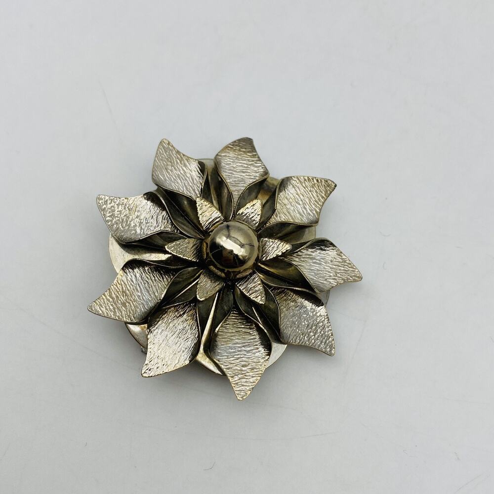 vintage flower brooch silver tone costume estate